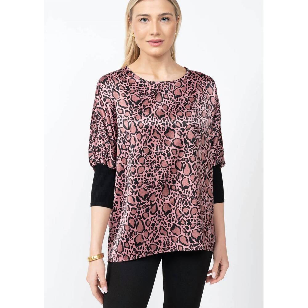 NEW IVY JANE snake dolman top in pink/black